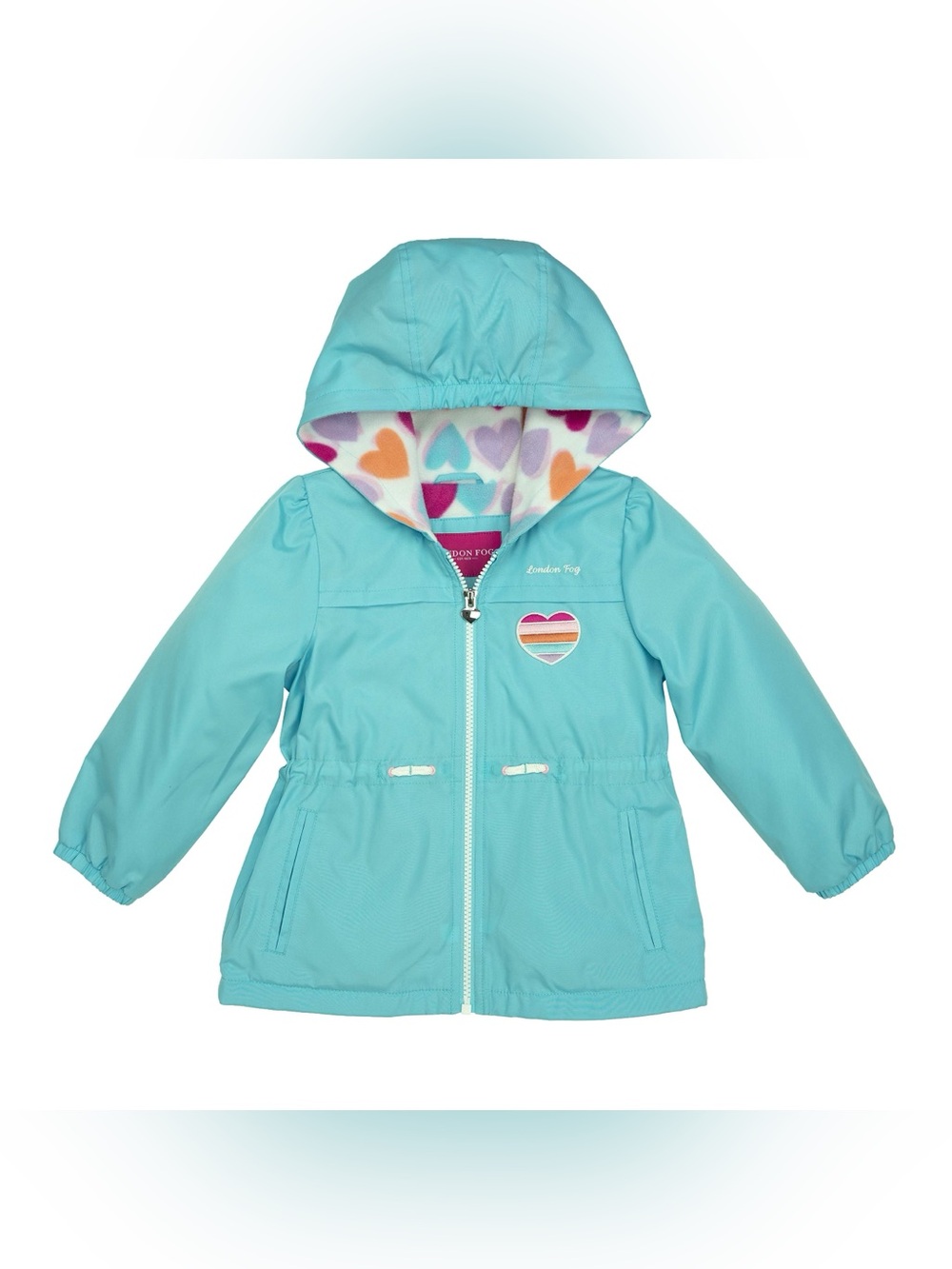 NWT London Fog Girls' Aqua Hooded Jacket with Heart Patch Size 5/6